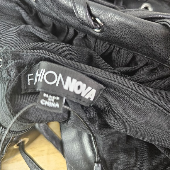 Fashion Nova Lilia Mesh Mini Dress Large Black Lace Up Ruched Curvy Sexy Gothic‎ - Picture 5 of 10